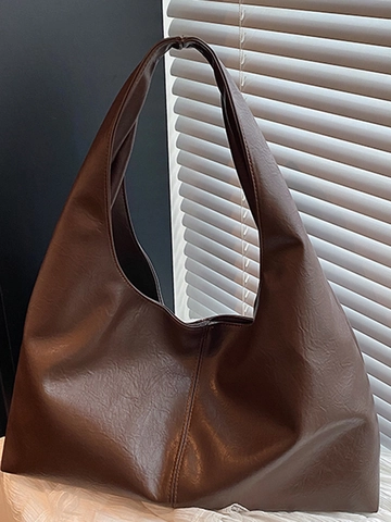 Women Large Capacity PU Leather Tote Bag Minimalist Urban Hobo Shoulder Bag Spliced Soft Solid Color Commute Handbag