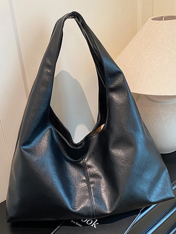 Women Large Capacity PU Leather Tote Bag Minimalist Urban Hobo Shoulder Bag Spliced Soft Solid Color Commute Handbag