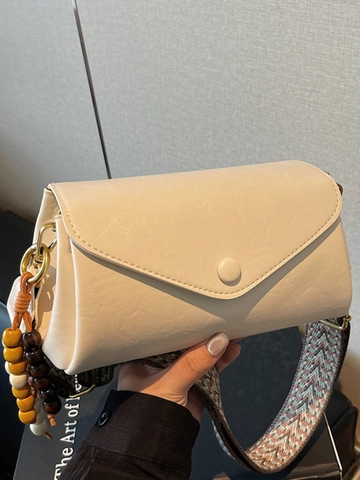 Damen Retro PU-Leder Umhängetasche Kleine Quadratische Schultertasche Mit Umschlagklappe Gewebter Riemen Perlenanhänger Mode Tasche