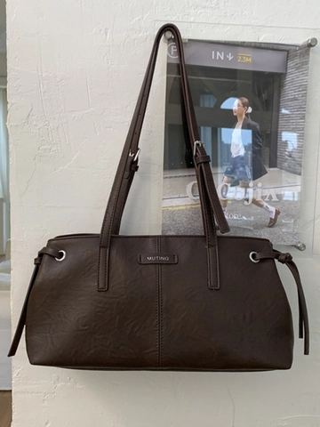 Minimalistische PU Leder Schultertasche Für Damen Retro Hobo Bag Mit Großer Kapazität Kordelzug Nähte Daily Commuting Handtasche