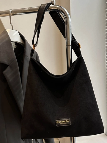 Women Retro Suede Shoulder Bag Large Capacity Solid Color Bucket Tote Bag With Adjustable Strap Autumn Winter Handbag