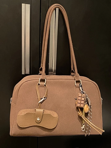 Vintage Frosted Large Capacity Boston Shoulder Bag For Women Urban Splicing Design Handbag With Creative Pendant Daily Commute Tote