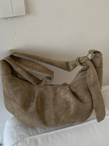 Women Minimalist Large Capacity Hobo Shoulder Bag PU Faux Suede Knot Strap Retro Dumpling Bag Fashion Casual Handbag Tote