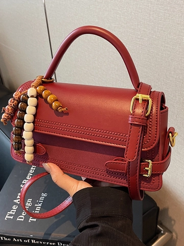 Petit Sac Carré en Cuir PU Rétro pour Femmes Sac à Main Minimaliste Charme de Perles Vintage Sac à Bandoulière