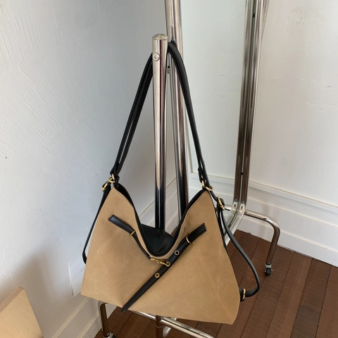 Bolso Tote de Mujer Vintage de Gran Capacidad Bolso de Hombro Minimalista de Cuero PU Ante Sintético Bolso de Mano para Conmutar Color Sólido