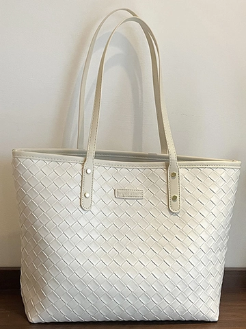 Large Capacity Woven Tote Bag PU Leather Shoulder Bag For Women Vintage Urban Minimalist Commuter Handbag Solid Color Top Handle Bag