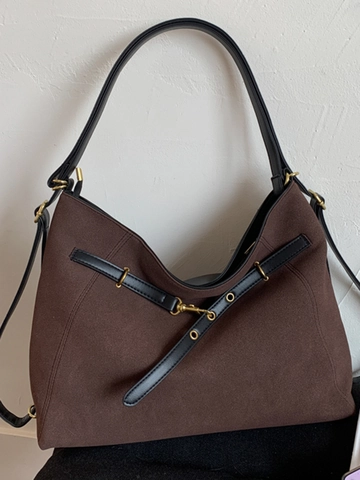 Bolso Tote Vintage de Gran Capacidad para Mujer Cuero PU Efecto Ante Bolso de Hombro Retro Color Sólido Bandolera de Viaje