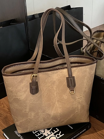 Vintage Large Capacity Tote Bag For Women PU Leather Marble Texture Contrast Color Animal Pendant Shoulder Bag For Commute