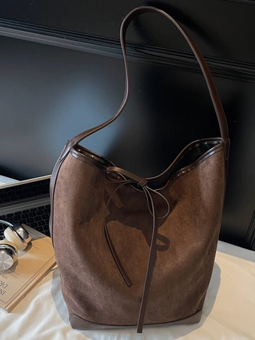 Vrouwen Grote Capaciteit PU Leer Tote Tas Mode Frosted Textuur Emmer Schoudertas Met Strik Decoratie Casual Dagelijks