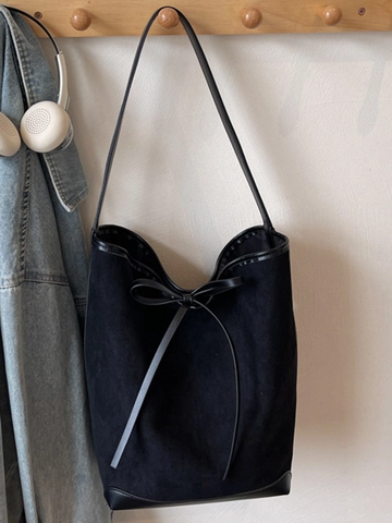 Vrouwen Grote Capaciteit PU Leer Tote Tas Mode Frosted Textuur Emmer Schoudertas Met Strik Decoratie Casual Dagelijks