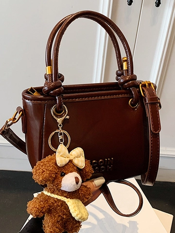 Sac Seau en Cuir PU à la Mode Pour Femmes Automne Style Coréen Ins Sac à Bandoulière Avec Mignon Pendentif Ourson Lettre