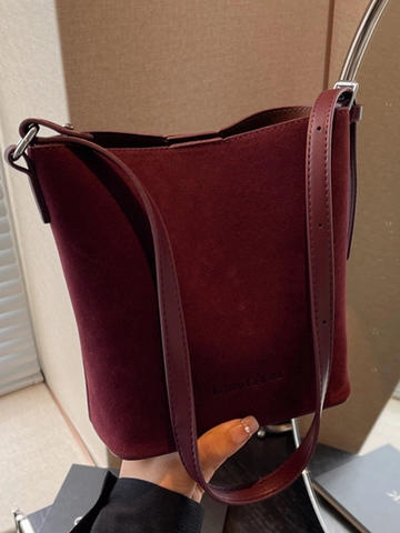 Bolso Cubo de Cuero PU Vintage para Mujer Bolso de Hombro de Gran Capacidad Estilo Coreano Color Sólido Simple para Uso Diario