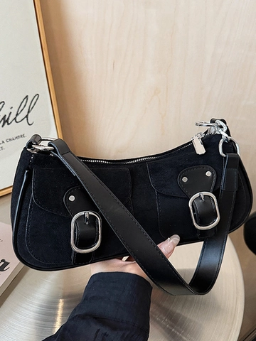 Vintage Suèdede PU Leder Onderarm Tas Voor Vrouwen Trendy Halve Maan Schoudertas Met Gespzakken Mode Handtas
