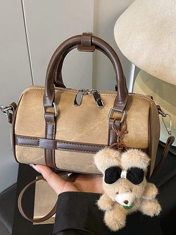 Sac à Oreiller Boston en Cuir PU pour Femmes avec Pendentif Ours Sac à Bandoulière Décontracté pour Femmes