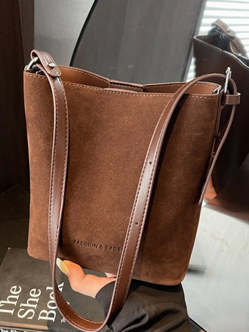 Bolso Cubo de Cuero PU Vintage para Mujer Bolso de Hombro de Gran Capacidad Estilo Coreano Color Sólido Simple para Uso Diario