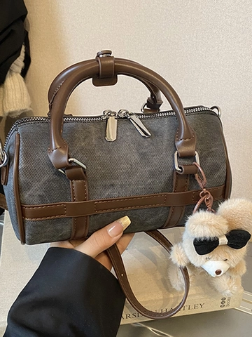 Sac à Oreiller Boston en Cuir PU pour Femmes avec Pendentif Ours Sac à Bandoulière Décontracté pour Femmes