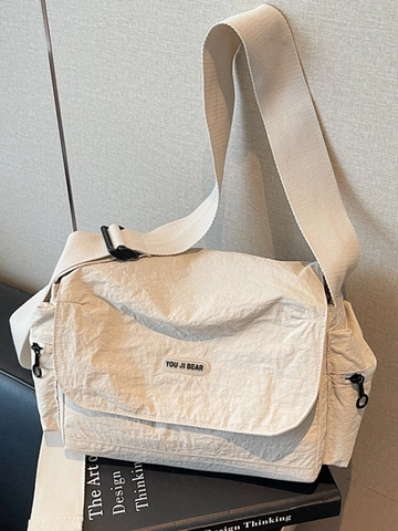 Bolso Mensajero de Tela de Color Sólido Simple para Mujer Bolso de Hombro Casual de Estilo Japonés de Gran Capacidad