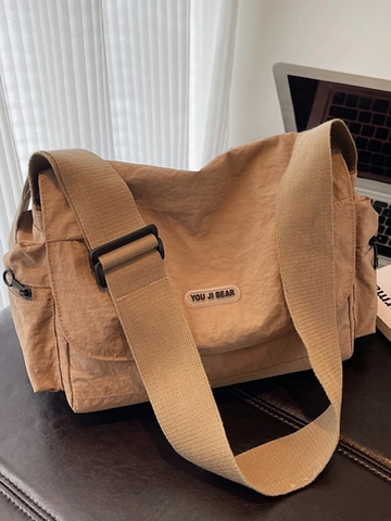 Bolso Mensajero de Tela de Color Sólido Simple para Mujer Bolso de Hombro Casual de Estilo Japonés de Gran Capacidad