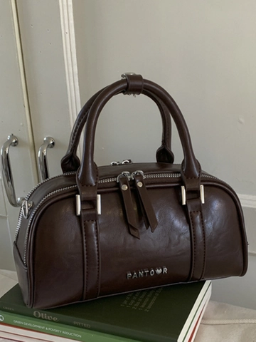 Vintage Nische Boston Kissentasche Für Damen Einfache Einfarbige PU Leder Handtasche Pendler Schulter Umhängetasche