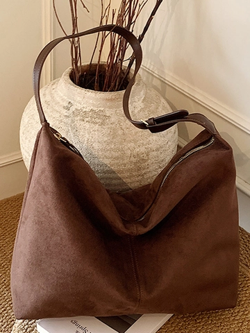 Borsa a Spalla da Donna in Finta Scamosciata di Grande Capacità Borsa Hobo Retro a Tinta Unita Con Cuciture Borsa Underarm Morbida per Pendolarismo