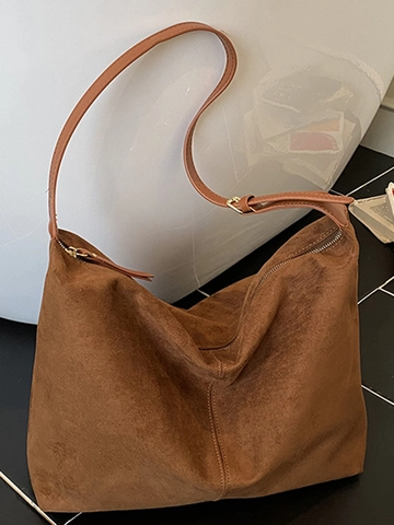 Borsa a Spalla da Donna in Finta Scamosciata di Grande Capacità Borsa Hobo Retro a Tinta Unita Con Cuciture Borsa Underarm Morbida per Pendolarismo