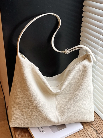 Bolso de Hombro Hobo de Cuero PU para Mujer Gran Capacidad Textura Litchi Color Sólido Bolso de Mano Casual Con Correa Ajustable