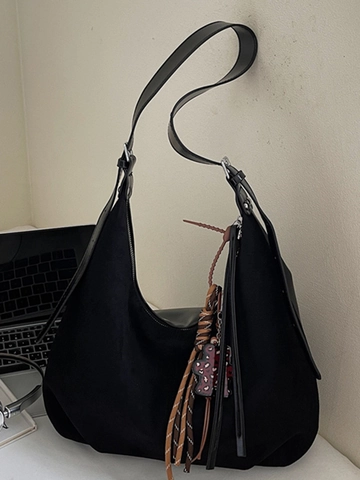 Vintage Wildleder Hobo Bag Für Damen Große Kapazität Schulter Tote Bag Retro Urban Minimalist Stil Achseltasche Mit Quasten-Anhänger