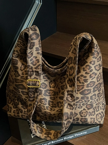 Damen Große Kapazität Mattiert PU Leder Tragetasche Vintage Leopardenmuster Pendeln Schultertasche Minimalistische Hobo Handtasche