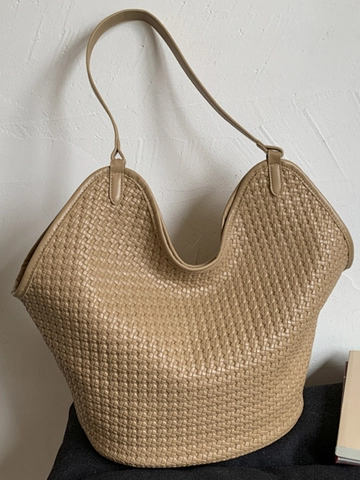 Nischen Gewebte Große Kapazität Hobo Umhängetasche Für Damen Herbst 2025 Minimalistisch Retro PU Leder Tote Bag Pendeln Unterarm Tasche