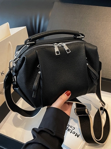 Bolso Boston de Mujer en Cuero PU de Moda Gran Capacidad Bolso de Mano 2025 Informal Hombro Bandolera con Correa Ancha