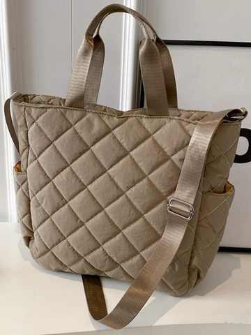 Sac à Épaule Matelassé Grande Capacité pour Femmes Sac Fourre-tout Décontracté en Polyester Avec Poches Latérales pour École