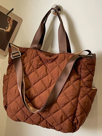 Sac à Épaule Matelassé Grande Capacité pour Femmes Sac Fourre-tout Décontracté en Polyester Avec Poches Latérales pour École