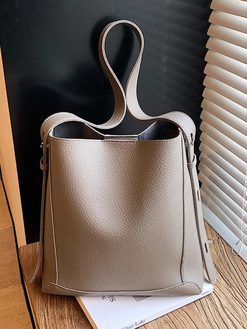 Damen PU Leder Beuteltasche Mit Großer Kapazität Minimalistische Litchi Maserung Schultertasche Pendeln Unterarmtasche Urban Umhängetasche