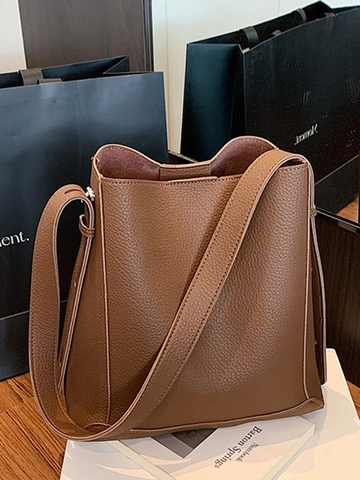 Damen PU Leder Beuteltasche Mit Großer Kapazität Minimalistische Litchi Maserung Schultertasche Pendeln Unterarmtasche Urban Umhängetasche