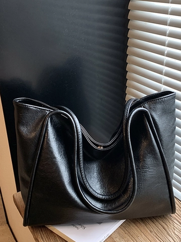 Women Large Capacity PU Leather Tote Bag Minimalist Korean Style Soft Hobo Shoulder Bag Daily Casual Travel Handbag