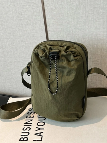 Bolso de Nailon para Móvil Estilo Japonés con Cordón para Mujer Casual Simple Color Sólido Textura Arrugada Bandolera