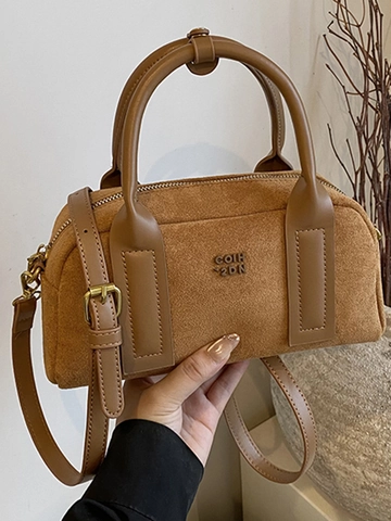 Damen Retro Boston Tasche PU Leder Wildlederoptik Henkeltasche Verstellbarer Schultergurt Pendler Umhängetasche