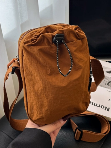 Bolso de Nailon para Móvil Estilo Japonés con Cordón para Mujer Casual Simple Color Sólido Textura Arrugada Bandolera