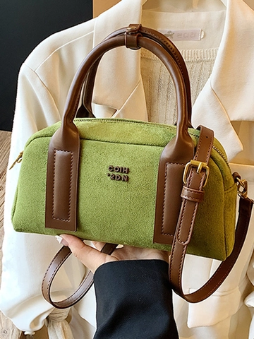 Damen Retro Boston Tasche PU Leder Wildlederoptik Henkeltasche Verstellbarer Schultergurt Pendler Umhängetasche