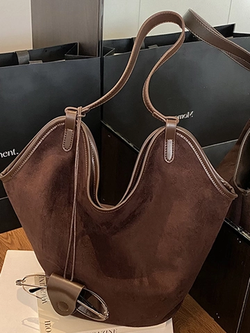 Borsa a Secchiello a Tracolla in Pelle PU Effetto Scamosciato Retrò per Donna Borsa Tote da Pendolare alla Moda con Pochette