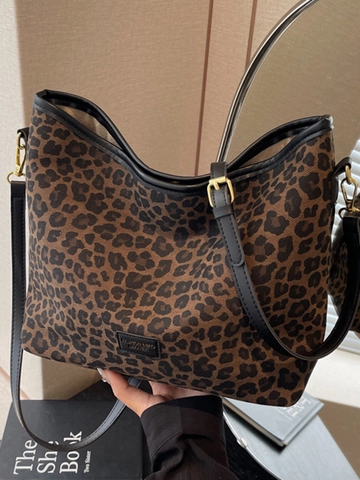 Vintage Leopardenmuster Große Kapazität Umhängetasche Für Damen Mode PU Leder Magnetschnalle Tragetasche Hobo Achseltasche Reisen Täglich Handtasche