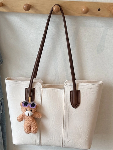 Borsa Tote Vintage in Pelle PU di Grande Capacità per Donna Con Ciondolo a Orsetto Borsa a Tracolla Minimalista Urbana Borsa da Ufficio