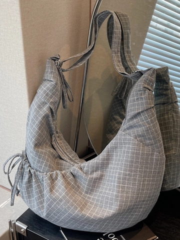 Sac à Épaule À Carreaux Pour Femmes Avec Cordon Grande Capacité Sac Bandoulière En Tissu Pour Étudiants Style Hobo