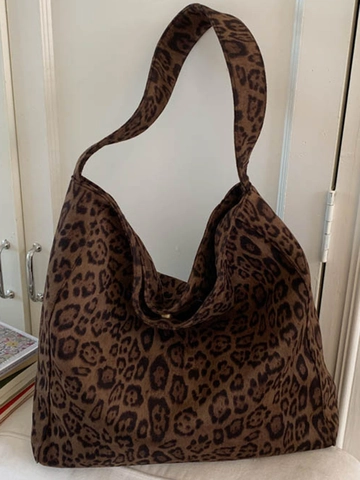 Vintage Leopardenmuster Große Kapazität Damen Tragetasche Schultertasche Casual Stoff Hobo Tasche Für Alltag Reise Mode Handtasche