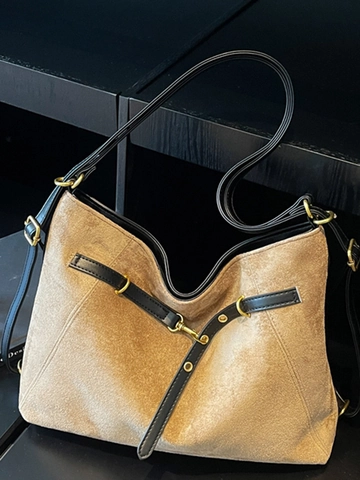 Große Kapazität Wildlederimitat Leopardenmuster Tote Bag Für Damen Retro Casual Schultertasche Mit Verstellbarem Riemen Pendler Handtasche