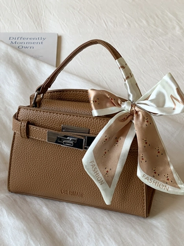 Damen Lychee-Muster PU Leder Quadratische Schultertasche Mit Halstuch Klassische Kelly Stil Handtasche Elegante Crossbody Tasche