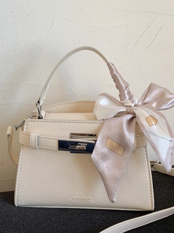 Damen Lychee-Muster PU Leder Quadratische Schultertasche Mit Halstuch Klassische Kelly Stil Handtasche Elegante Crossbody Tasche