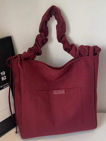 Bolso de Hombro de Cuero PU de Gran Capacidad para Mujer Moda Color Sólido Correa Plisada Bolso Tote Casual Hobo