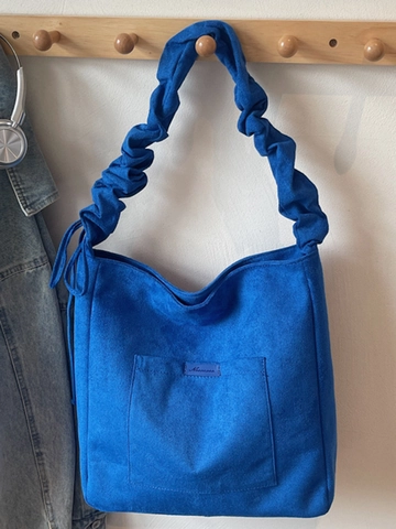 Bolso de Hombro de Cuero PU de Gran Capacidad para Mujer Moda Color Sólido Correa Plisada Bolso Tote Casual Hobo