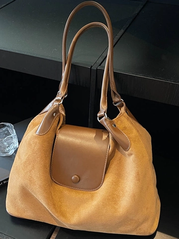 Borsa a Tracolla da Donna Grande Capacità in PU Effetto Scamosciato Urban Simple Tote Bag per Pendolarismo Hobo Fashion